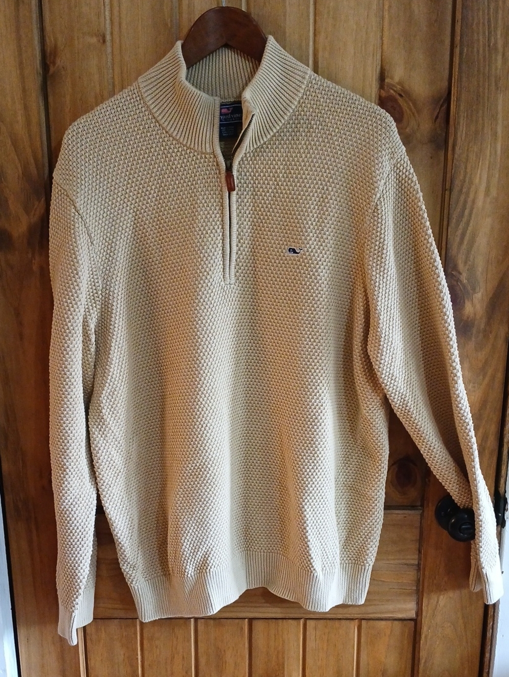 Vineyard Vines Men's Cream Quarter-Zip Knit Sweater - Large
